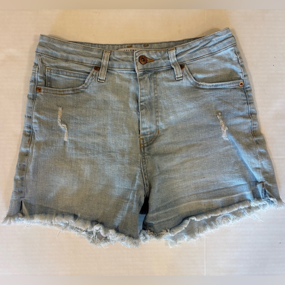 Celebrity Pink distressed raw frayed fringe hem denim jean shorts size 9/20